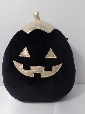 Squishmallows Black & Gold Plush Pumpkin with Rainbow Logo Tag